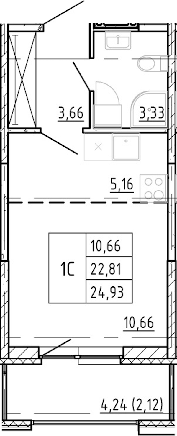 Квартира студия 22.81 м², 3/12 эт., ЖК «Полис Новоселье»